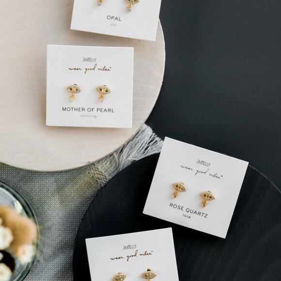 JAXKELLY NIP Mother of Pearl CZ-encrusted Evil Eye Petite  Drop Stud Earrings - Picture 10 of 11